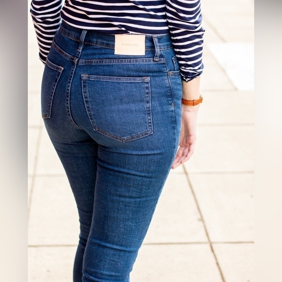 EVERLANE 90s High Waist Dark Wash Stretch Denim Ankle Cropped Skinny Jeans 25 - Picture 12 of 13
